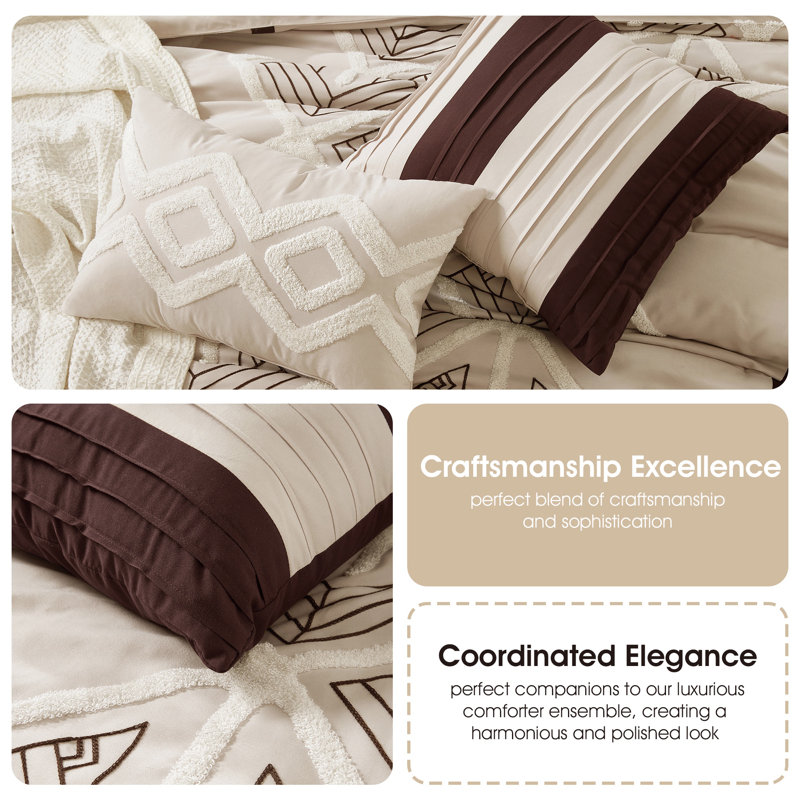 Queen Brown Microfiber Geometric Comforter Set