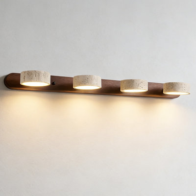 Applique murale moderne réglable 4 lumières avec abat-jour en pierre de travertin en bois naturel et contre-plaque