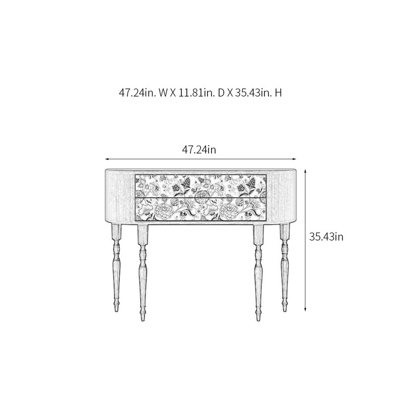 Console rétro élégante avec 2 tiroirs, H 35,43 po x l 47,24 po x P 11,81 po