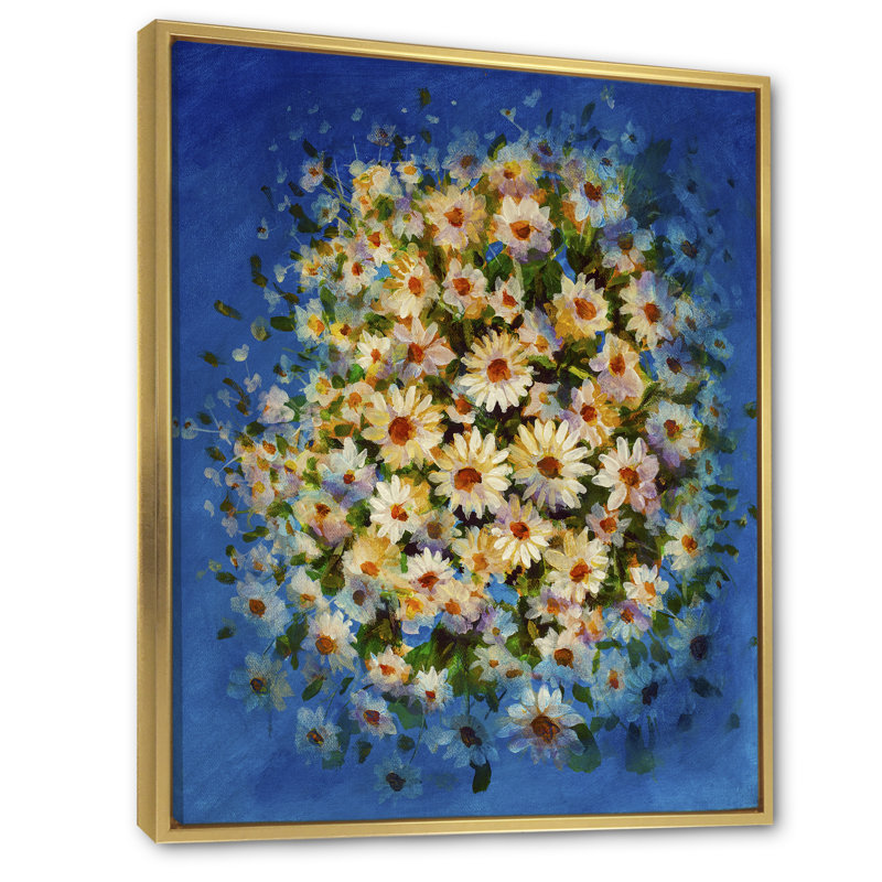 Camomille, fleurs sauvages blanches, bleu - art mural traditionnel sur toile, H 40 po x l 30 po x P 1,5 po