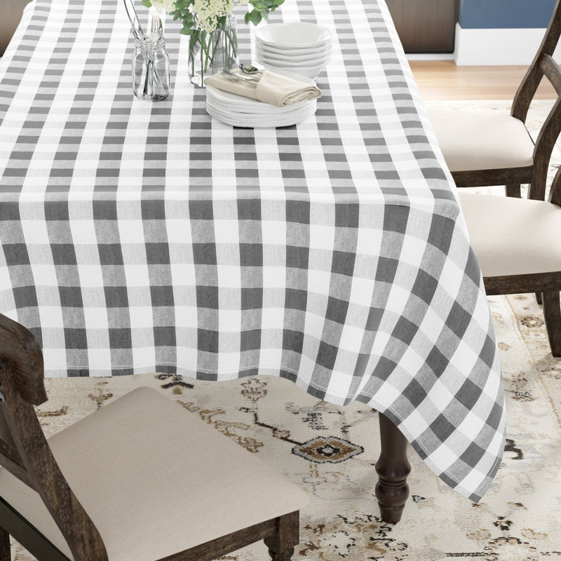 Wolsingham Gingham 100% Cotton Square Tablecloth, 52" L x 52" W, Gray