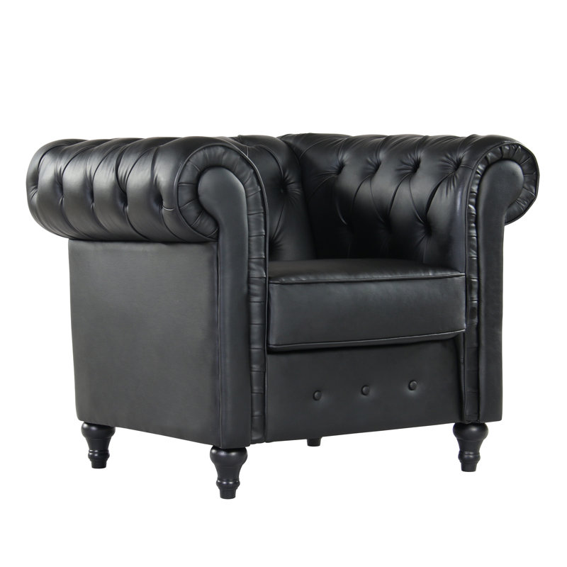 Fauteuil Chesterfield de 40,55 po Teressa, Similicuir noir