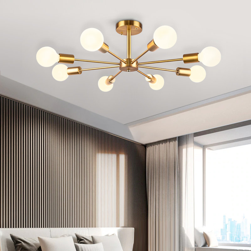 Hollen 8-Light 60cm Sputnik Semi Flush Mount Ceiling Light Fixture (Bulbs Not Included), Gold