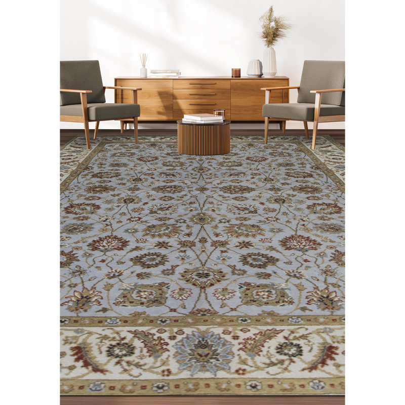 Wool Oriental Area Rug in Beige/Blue/Maroon