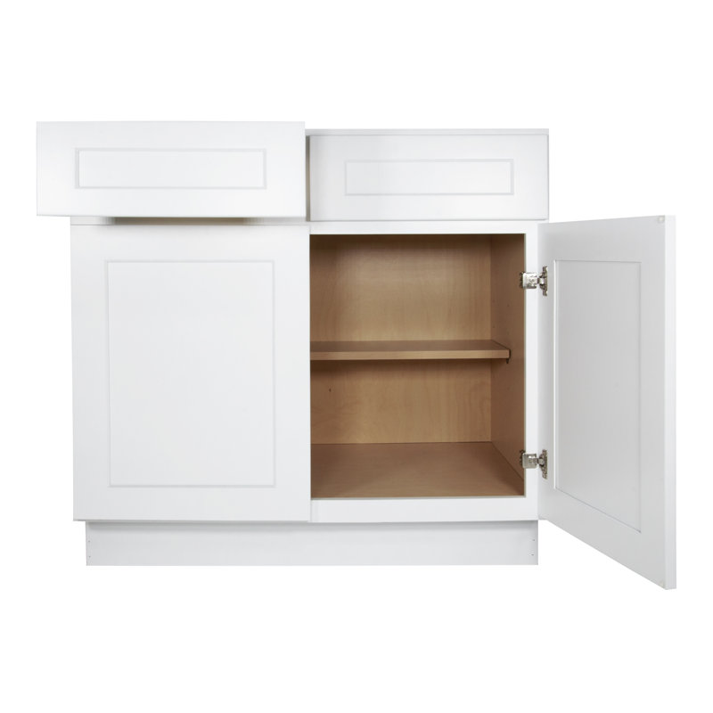 Armoire de base à 2 tiroirs et 1 tablette de l 36 po x H 34-1 / 2 po x P 24 po blanc Prêt à assembler (RTA)