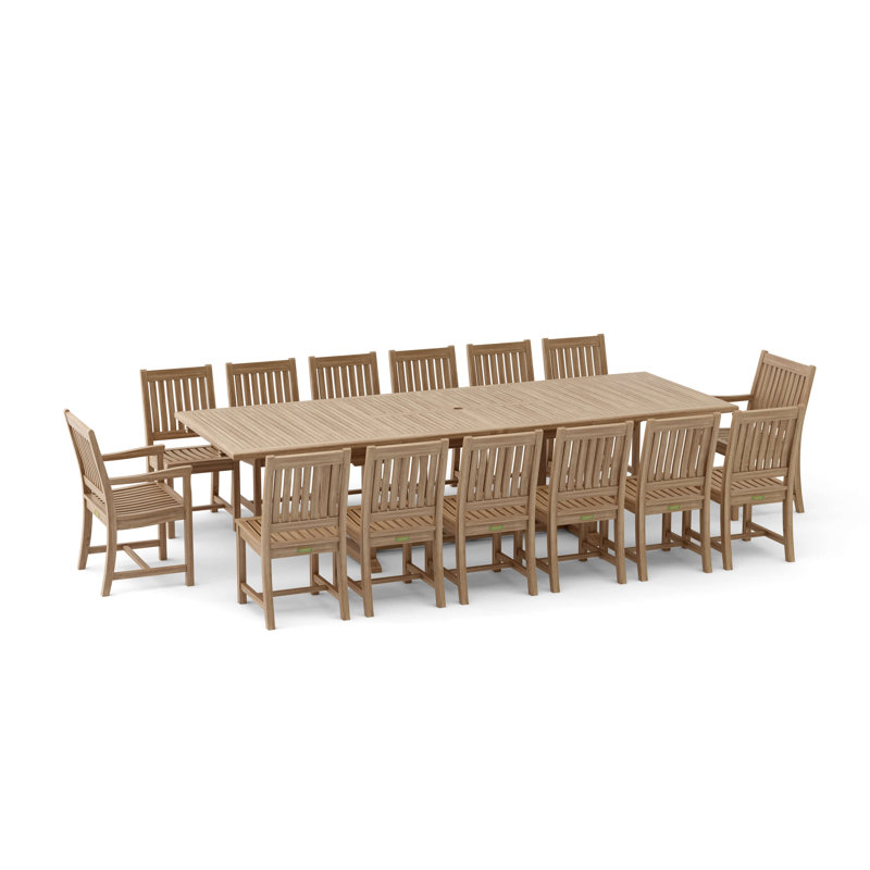 Roxanne 14 - Person Teak Wood Patio Dining Set with Extendable Rectangular Table