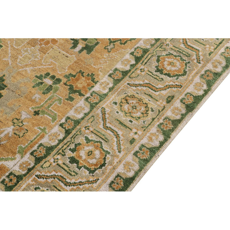 Transitional Agra Rug In Green, Gold & White Floral Pattern By Rug & Kilim, Rectangle 10' x 14'