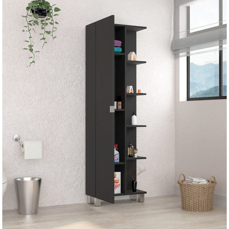 Armoire d'angle avec cinq tablettes ouvertes, Noir
