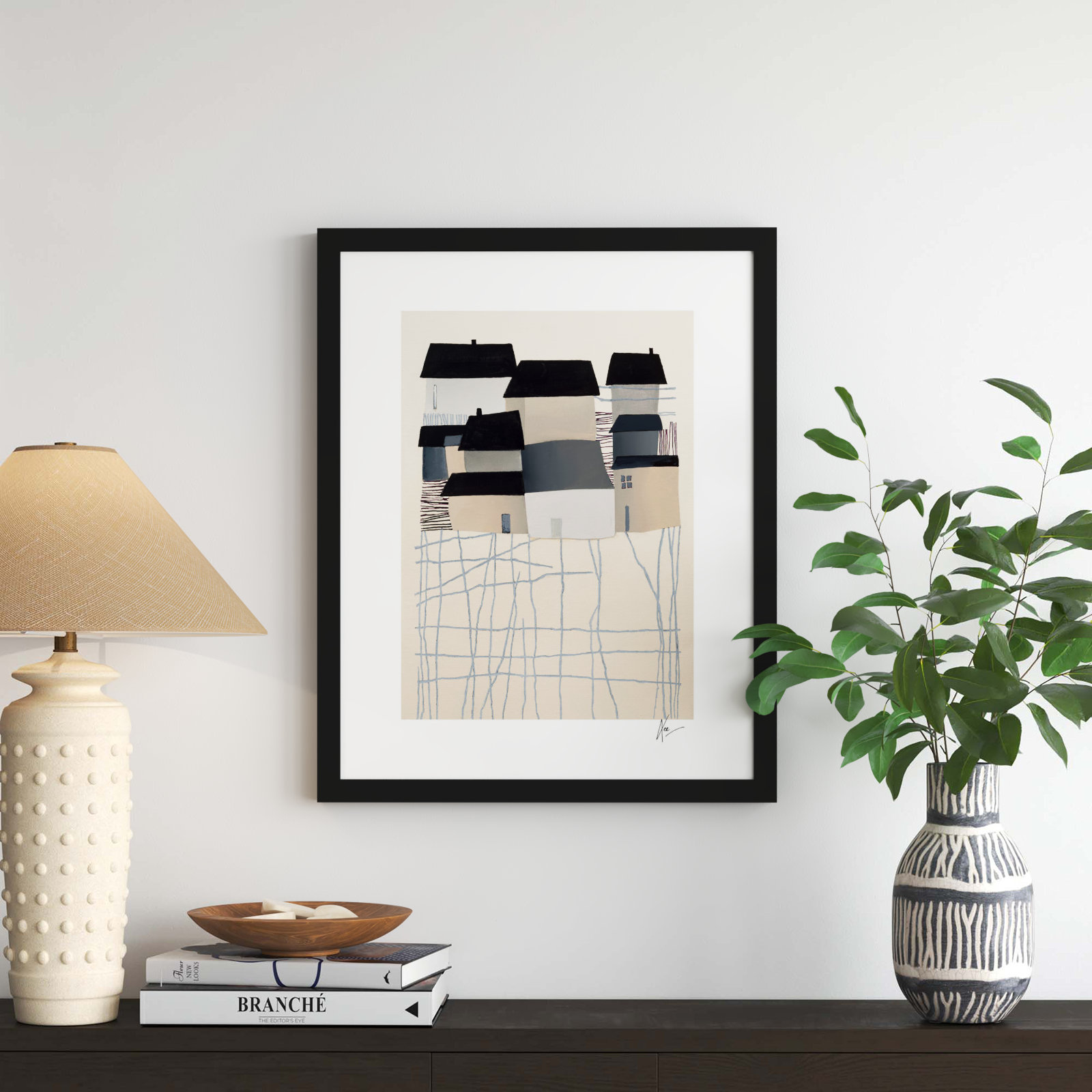 Village by Lee Lessem, 30" H x 24" W x 1.25" D, Black