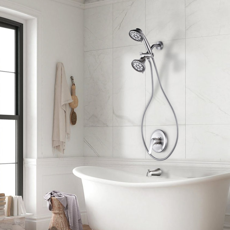 Round Single Lever 7-Function Showerhead With 1.8 GPM Flow Rate, Tub And Shower Mixer Faucet In Brushed Nickel