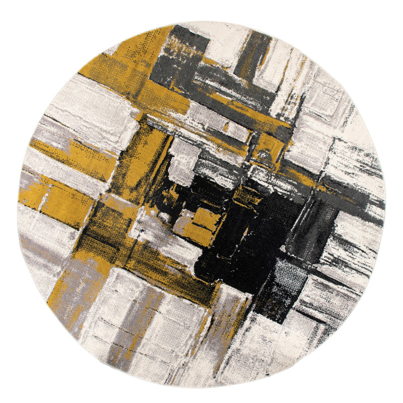 Doucette Abstract Ivory/Gold/Gray Area Rug, Round 8'