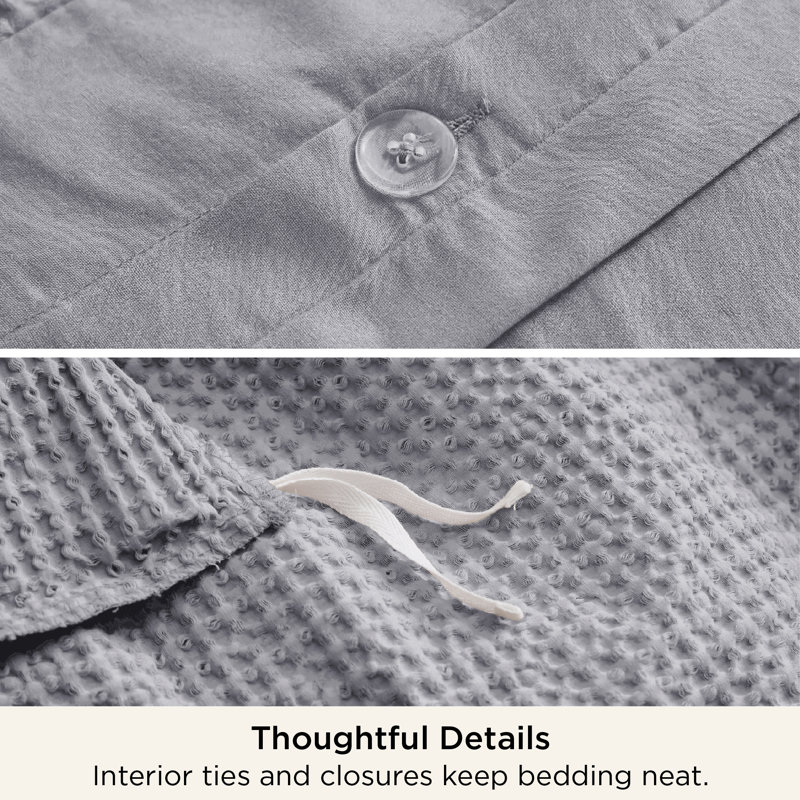 Ensemble de housse de couette à tissage gaufré 100% coton Essential Collection, Gris