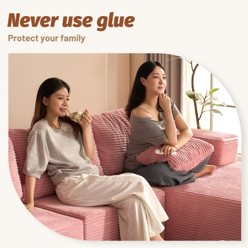 Corduroy Sofa, Pink, 272cm Right Chaise