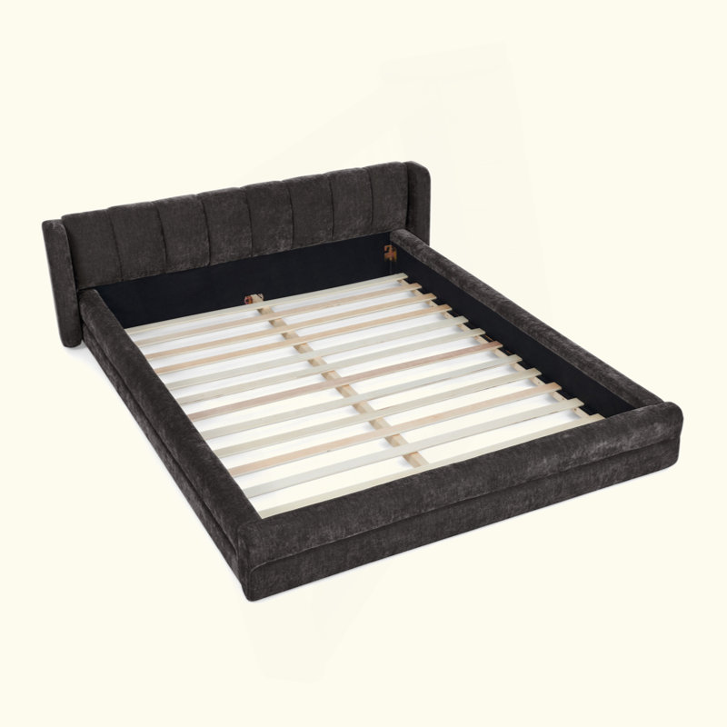 Structure de lit rembourrée avec tissu épais, Gris foncé