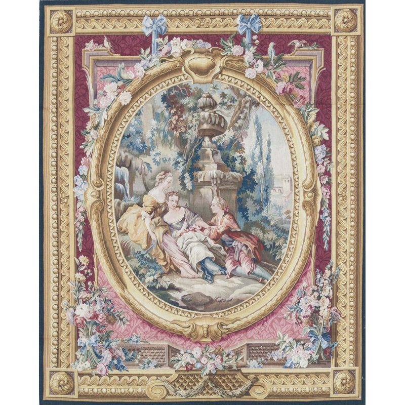 Tapis beige, doré et rouge de haute qualité noué à la main