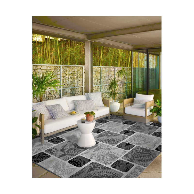 Tapis lavable noir à motif géométrique à motif géométrique, Tapis de couloir 2 pi 6 po x 6 pi 7 po inclus
