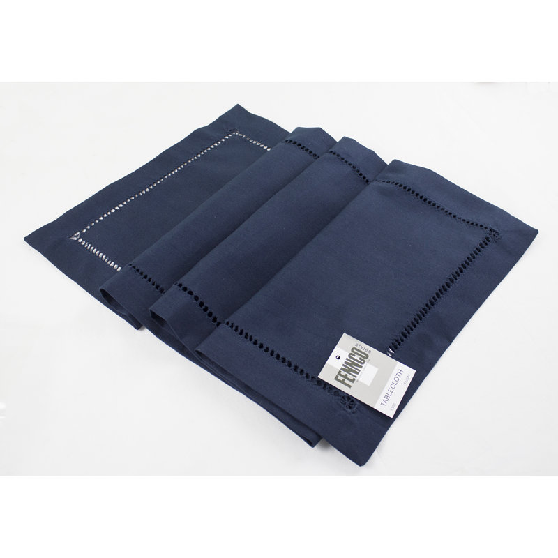 Navy Blue Hemstitched Border Table Runner, 14" W x 90" D