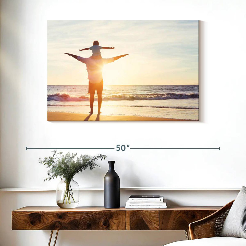 Lelend, fête des pères, coucher de soleil à la plage, H 26 po x l 39 po