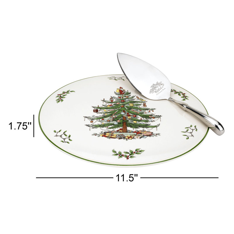 Spode Christmas Tree Cake Plate & Server Set 11.5"