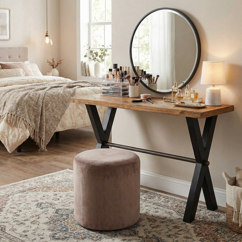 Austin Console Table, Solid Reclaimed Wood with Black Wood Legs, Honey Pine