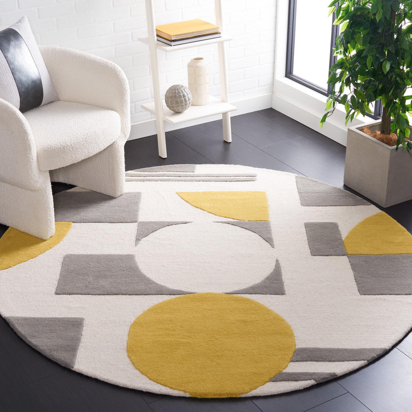 Felipe Gray Gold Hand-Tufted Wool Geometric Rug, Round 6'
