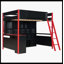 Lit mezzanine double en bois avec bureau, grand espace de rangement et lumière, rouge-1576892610