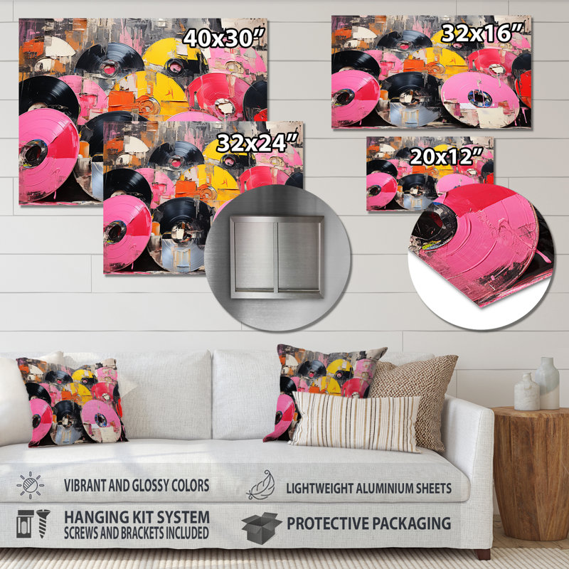 Noir et rose, disques vinyle Melody - disques vinyle, art mural en métal MT136794, H 12 po x l 20 po x P 1 po