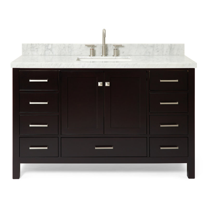 Ensemble de meuble-lavabo simple 55 po Cambridge, Espresso / nickel brossé, Rectangular