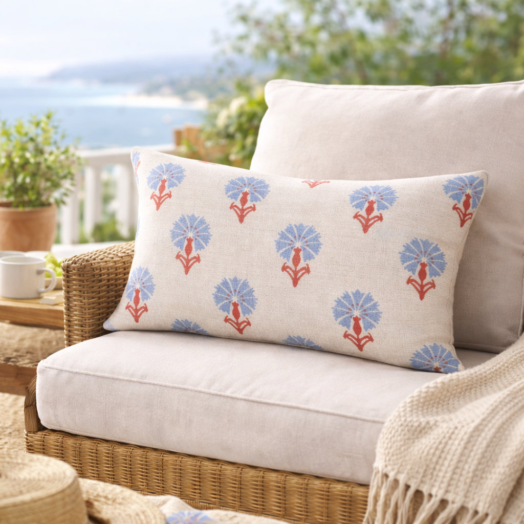 Amala 20" x 3" Sunbrella® Throw Pillow, Mira Bluebell