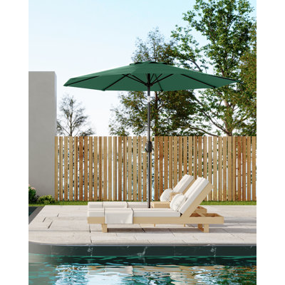 Parasol de patio de 9 pi pour table d'extérieur - Parasol de marché robuste, 8 nervures en aluminium, tissu imperméable, protection UV, manivelle et inclinaison, idéal pour le jardin, la piscine, la terrasse, la cour - vert foncé