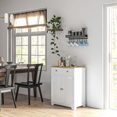 Modern Kitchen Sideboard With Solid Wood Countertop, 2 Drawers, Doors & Adjustable Shelf