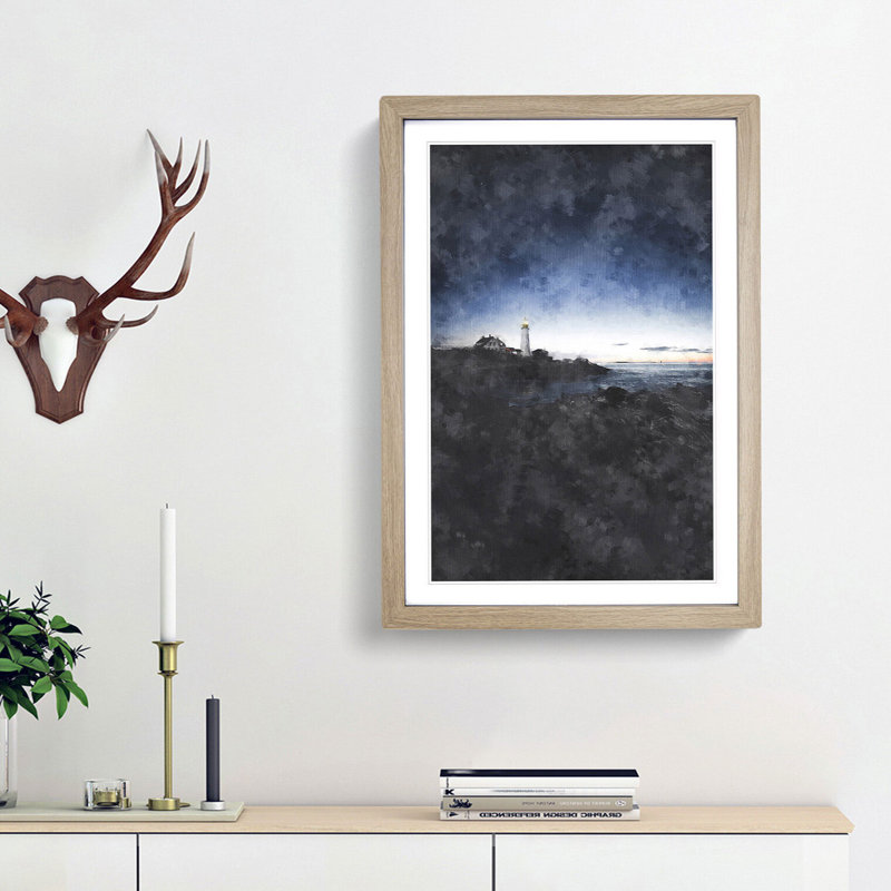 Portland Maine Lighthouse - Picture Frame Painting Print, 33cm H x 24cm W x 2cm D, Oak Framed