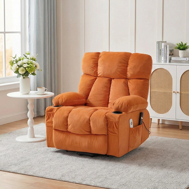 92cm Wide Chenille Wall Recliner Standard Recliner with Massager, Orange