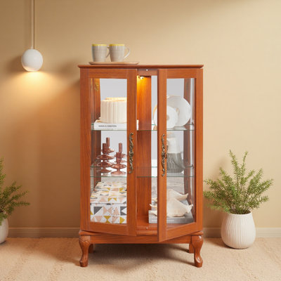 2 Doors Curio Cabinet With Tempered Glass Doors, Curio Cabinets With Mirrored Back Panel And Adjustable Shelves, Lighted Display Cabinet For Home