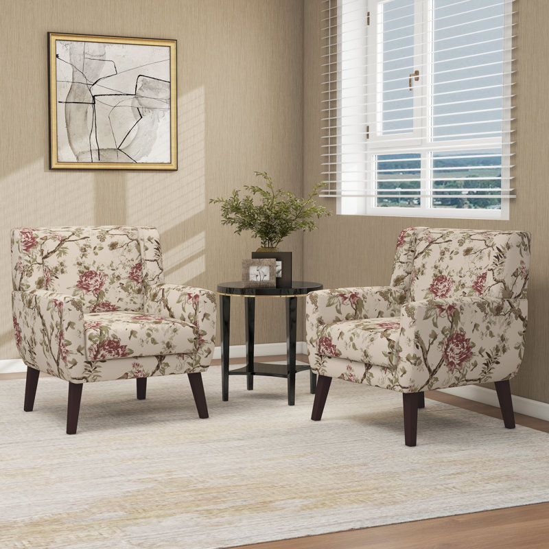 Jaqueze 73.4 Cm Wide Cotton Armchair, Cream/Pink Linen Blend
