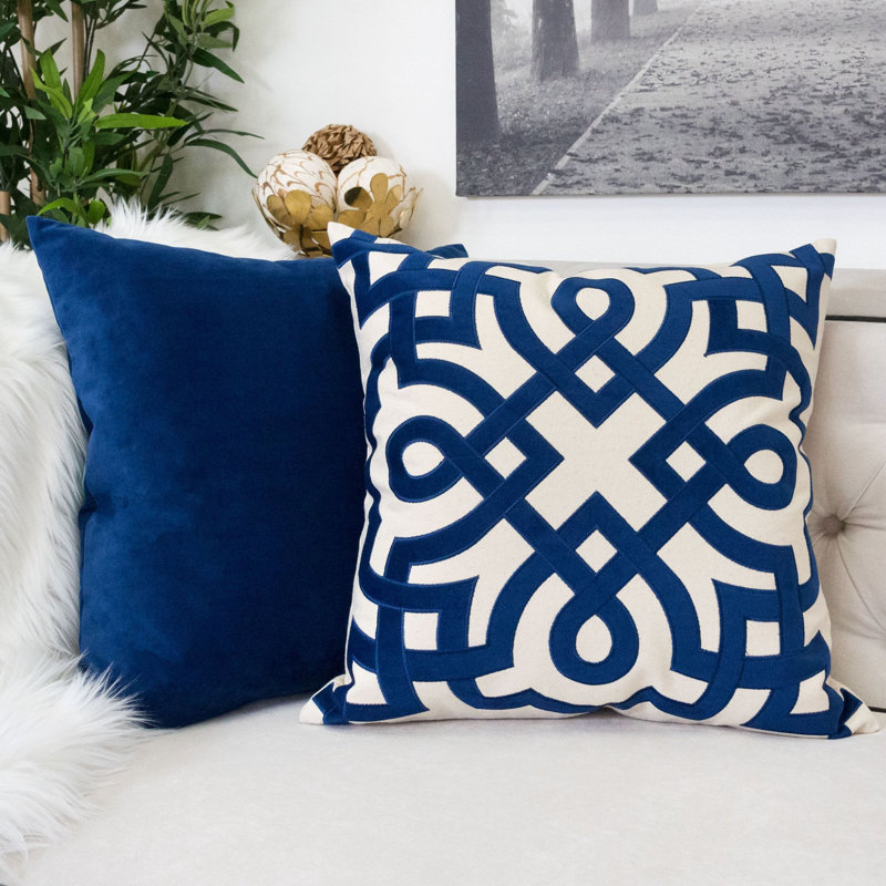 Geometric Cotton Outdoor Throw Pillow, Indigio