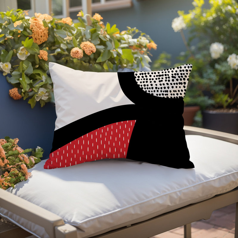 Coussin lombaire réversible intérieur / extérieur Vikka, H 14 po x l 20 po, Rouge / noir / blanc cassé