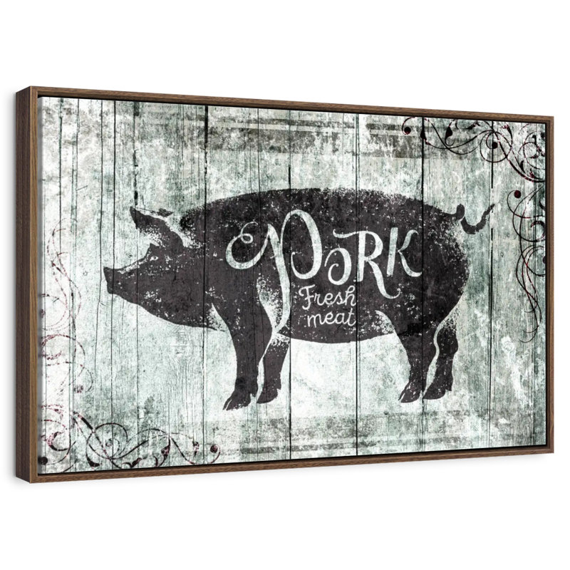 Plaque murale Fresh Pork, 43 po x 29 po, Cadre flottant noyer