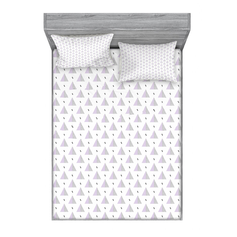 Scandinavian Microfiber Geometric Fitted Sheet, Queen Fitted Sheet with 2 Pillowcases