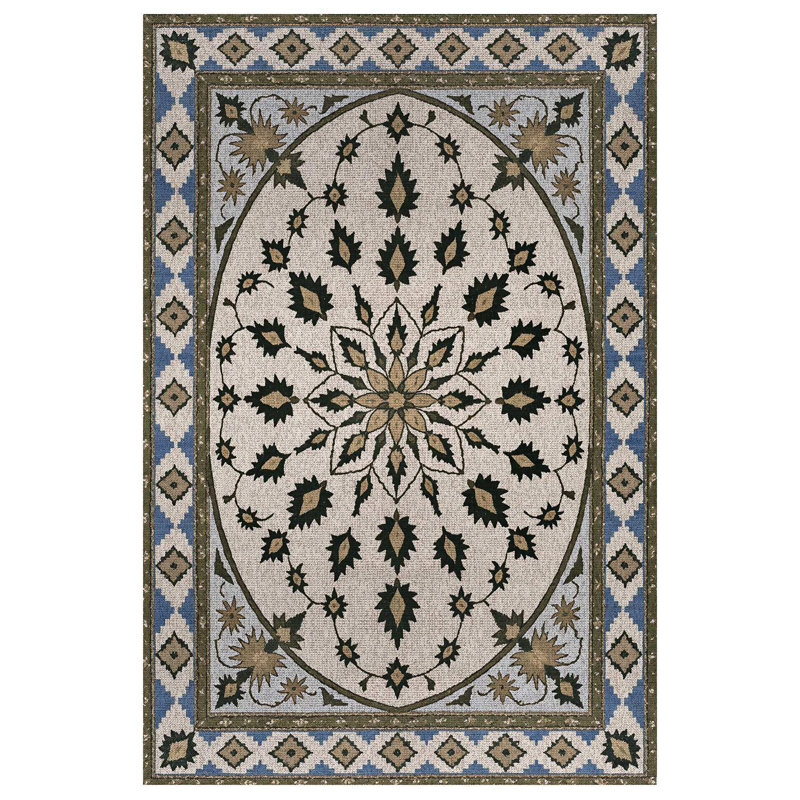 Tapis marocain beige en coton et polyester à imprimé numérique Isabel Collection, Rond 3 pi 4 po