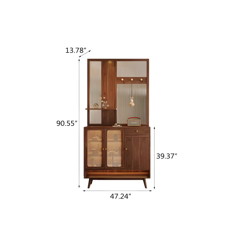 Nouvelle cloison en verre de style chinois de 47,24 po avec armoires en bois massif, H 90,55 po x l 47,24 po x P 13,78 po