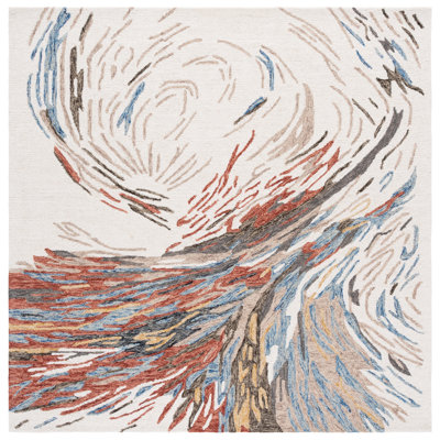 Ebony 776 Hand Tufted Wool/Cotton Abstract Rug in Ivory/Blue