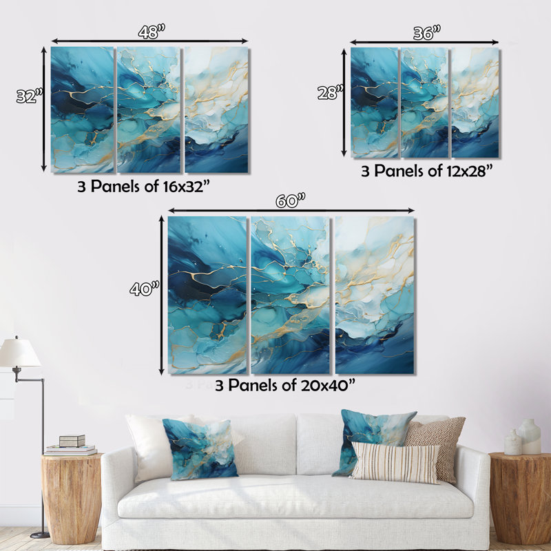 «Oceanic Collage I», impression de 3 pièces, H 32 po x l 48 po x P 1 po, Wrapped Canvas