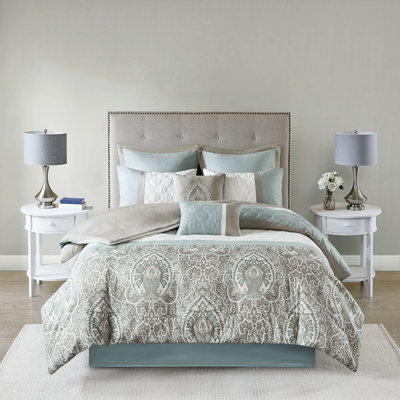 Édredon 8 pièces pour grand lit, teint et gris, contient un édredon, des taies décoratives, des oreillers européens, un ensemble lavable à la machine, gris, décoratif