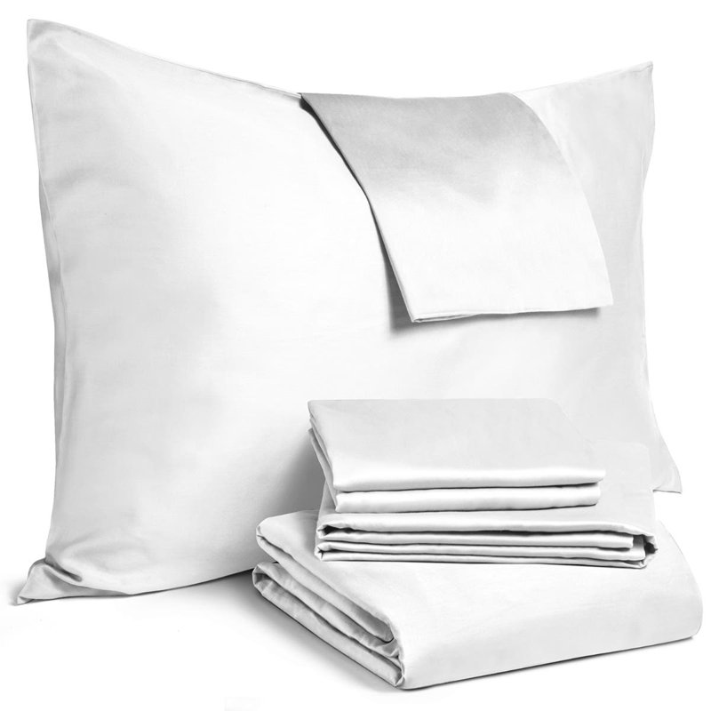 City Sateen Fitted Sheet, King Sheet Set with 4 Pillowcases, White