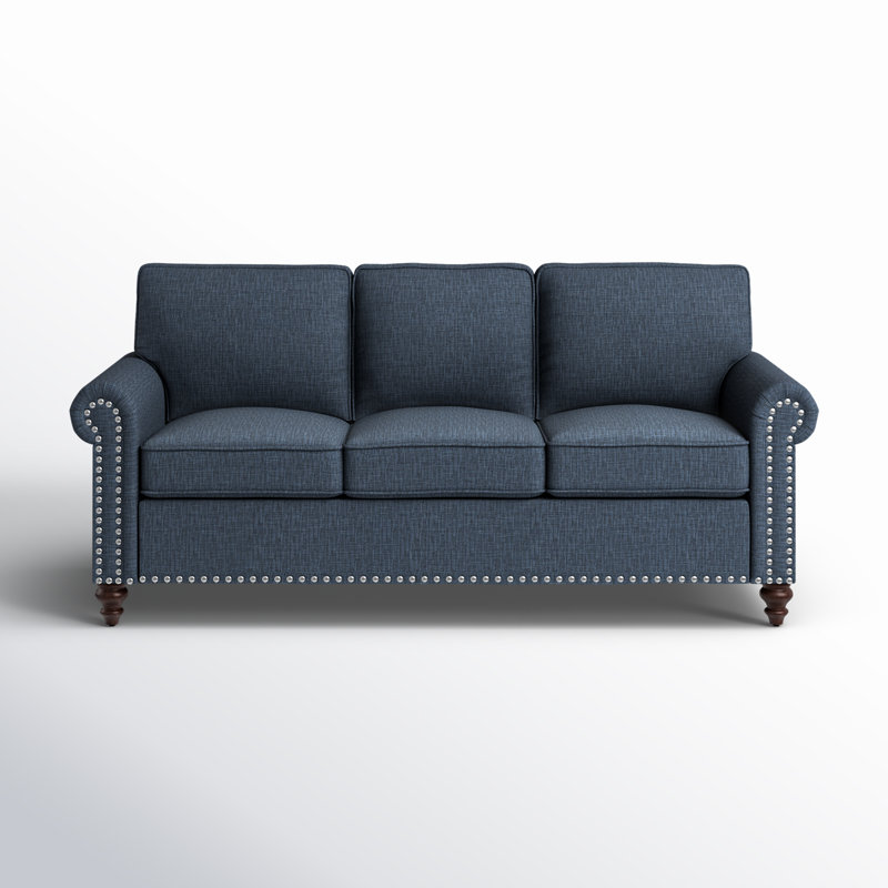 Anylia 78'' Sofa With Solid Wooden Legs, Blue Linen Blend