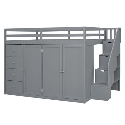 Size Wood Loft Bed With Built-in Wardrobes, Cabinets and Drawers by Mason & Marbles