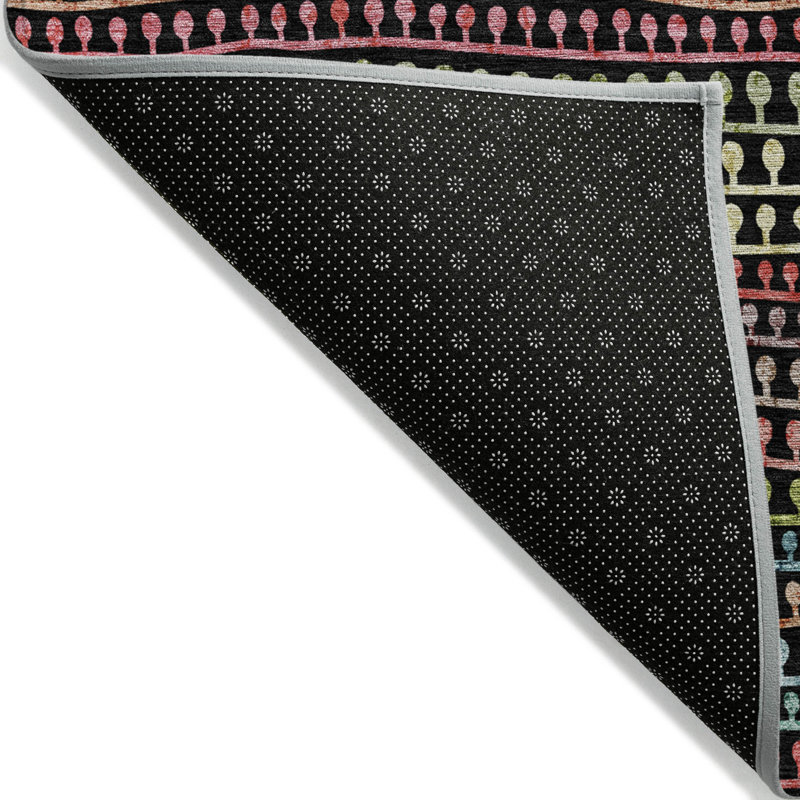 Tapis noir / rouge / vert en polyester tissé à la machine Condol, Rectangle 5 pi x 7 pi 6 po