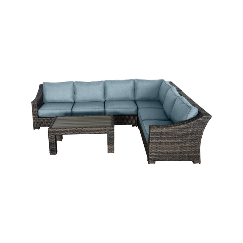 Ensemble de conversation modulaire en rotin avec coussins Donley, Spa