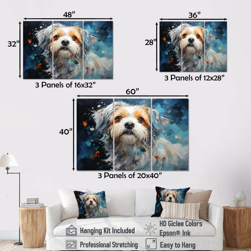 Blue Shih Tzu Serenity - ensemble d'art mural chien, H 32 po x l 48 po
